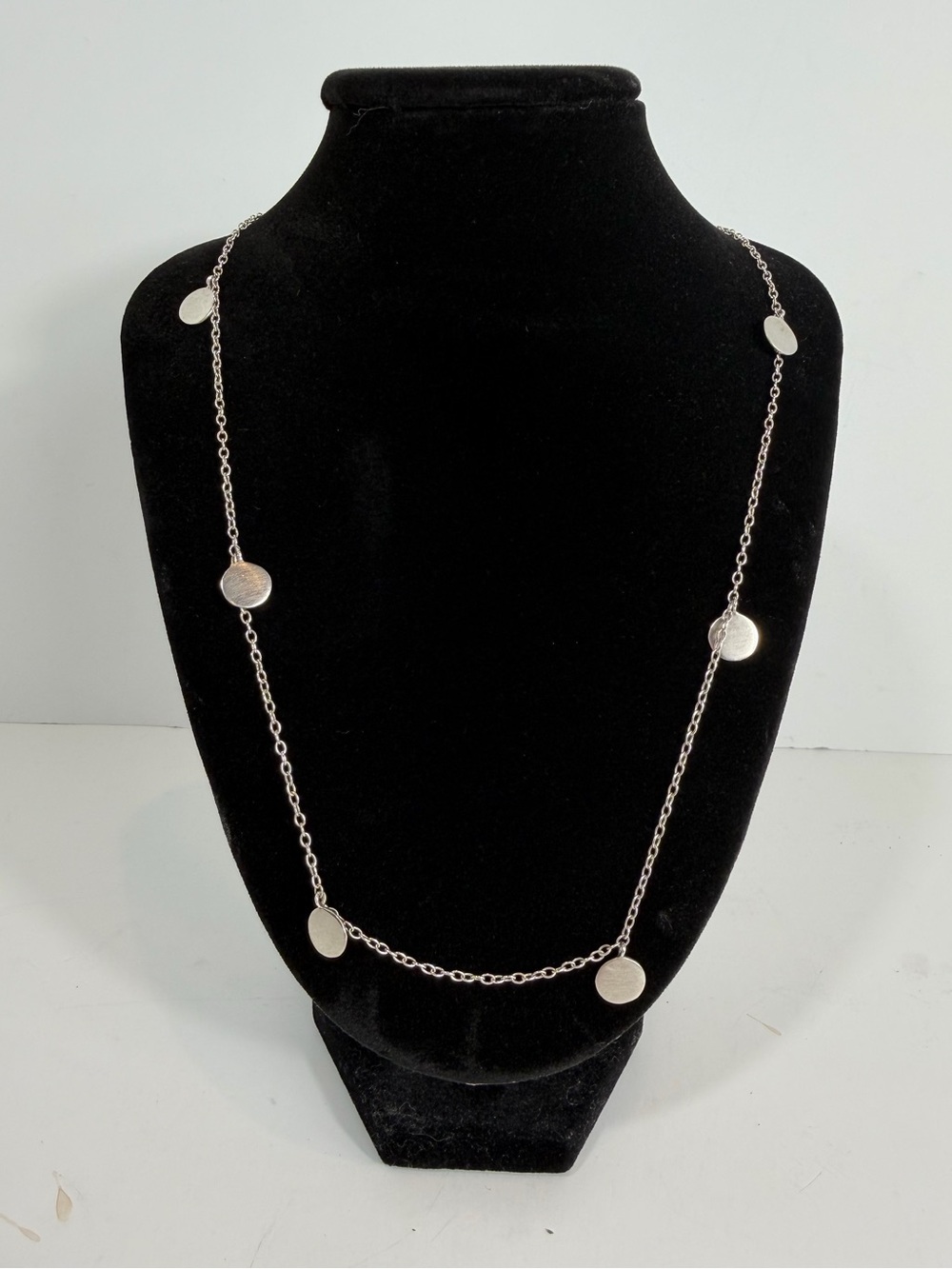 Me&Ro Sterling Silver 925 Brushed Disc Station Necklace 20” Minimalist Designer